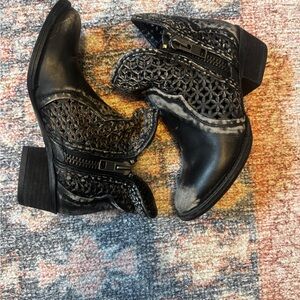 Circle G Black Ankle Booties with laser cut Detail